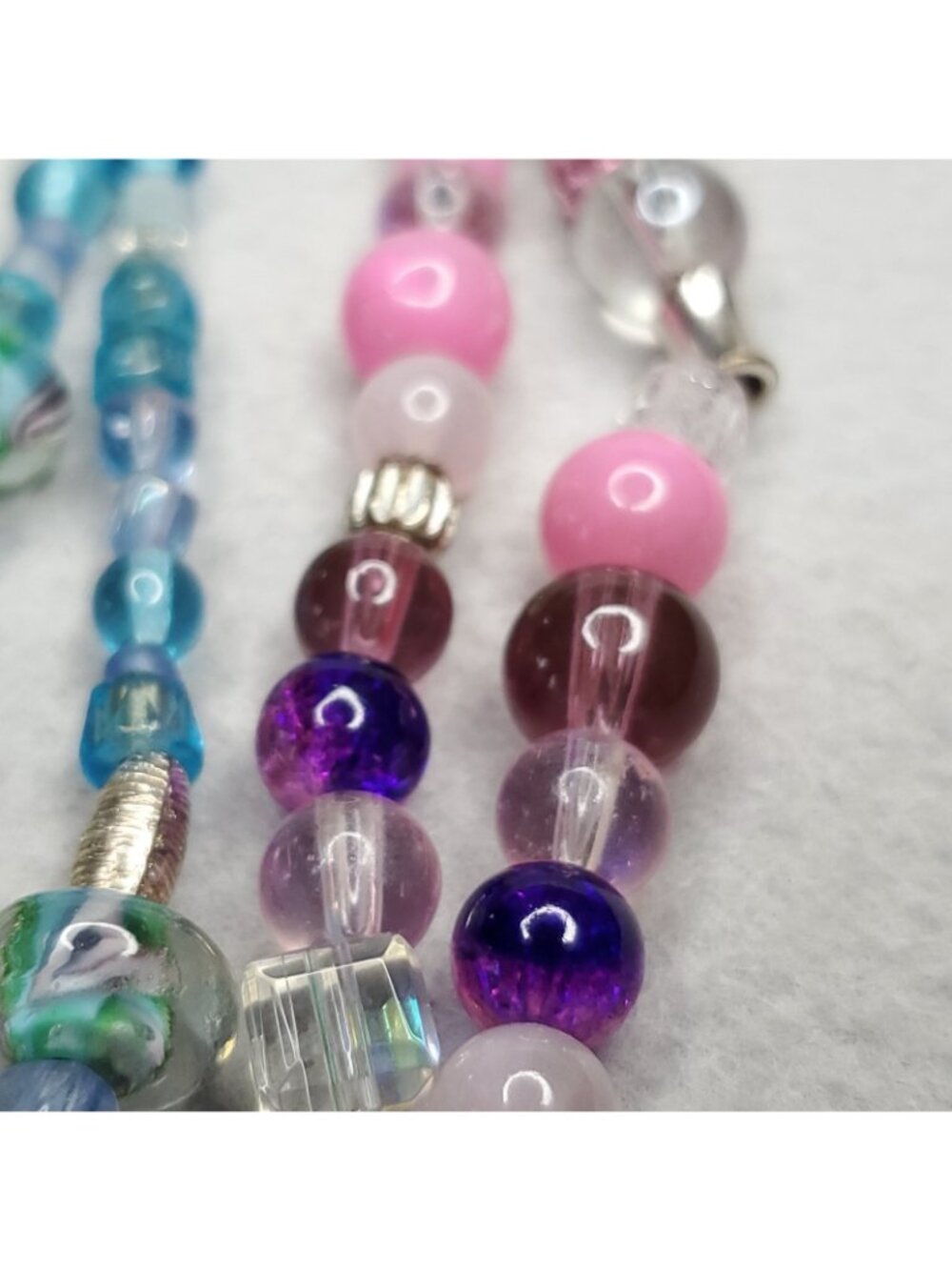 Beaded Lanyard Necklace Badge ID Holder Pink Blue Green Brown Glass Lot Of 4 - Picture 6 of 9